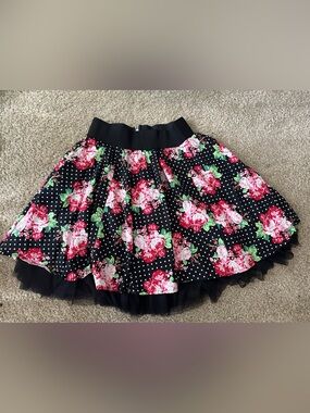Black Floral Polka Dot Circle Skirt with Tulle Hem